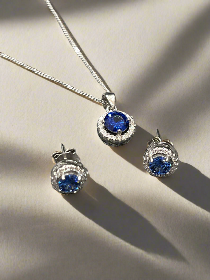 Sterling Silver Round Sapphire Set