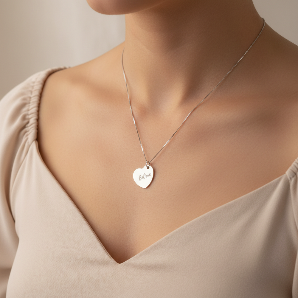Sterling Silver Engraved Heart Necklace