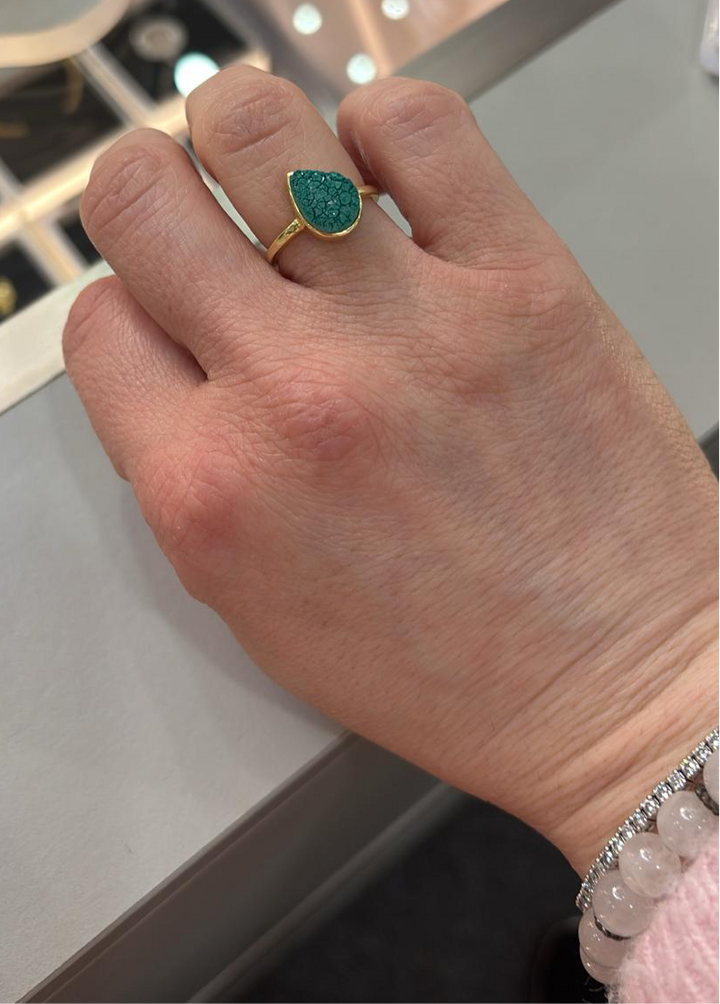 Elegant Green Drusy Gold Plated Ring