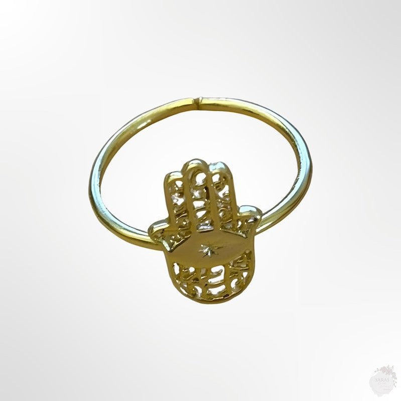 Adjustable Hamsa Hand Gold-Plated Ring