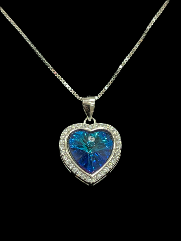 Blue Heart Romance Necklace in Sterling Silver