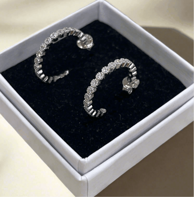 Silver Zirconia Hoop Stud Earrings from Saras Beads - view 2