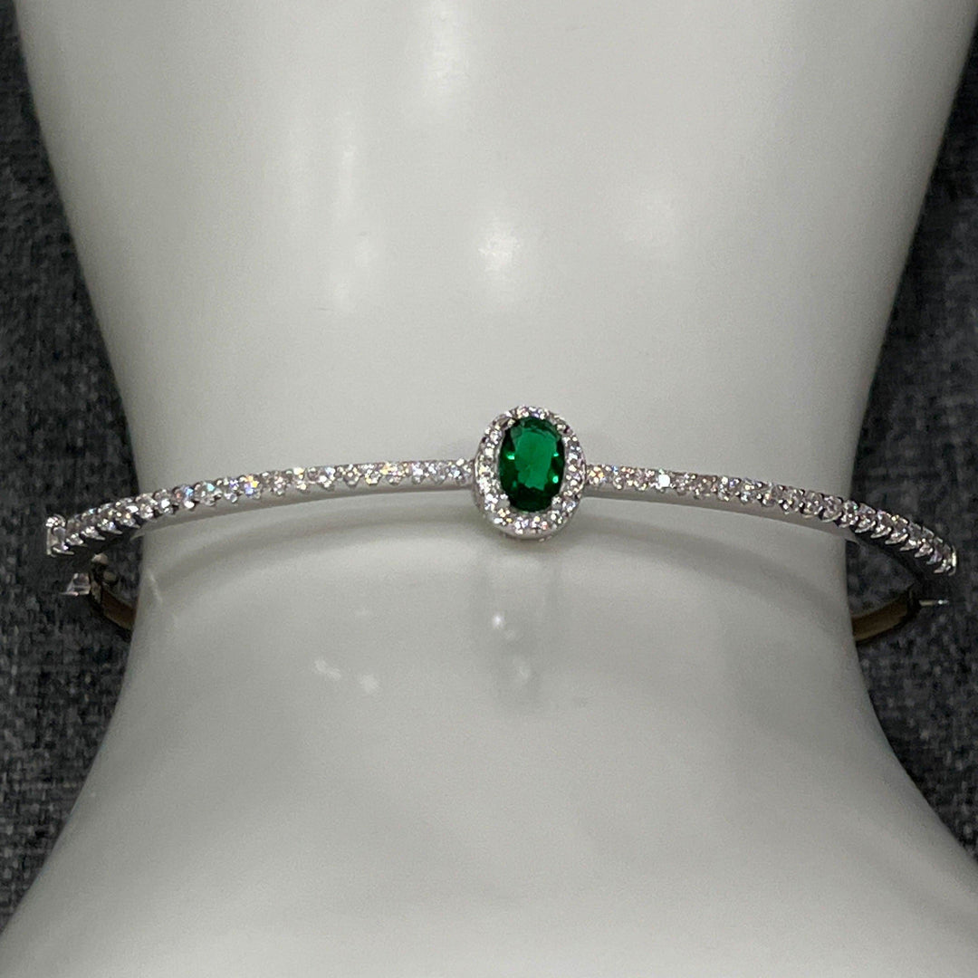 Sterling Silver Zirconia Bangles | Ruby, Emerald, Sapphire & White - Saras Beads & Jewellery