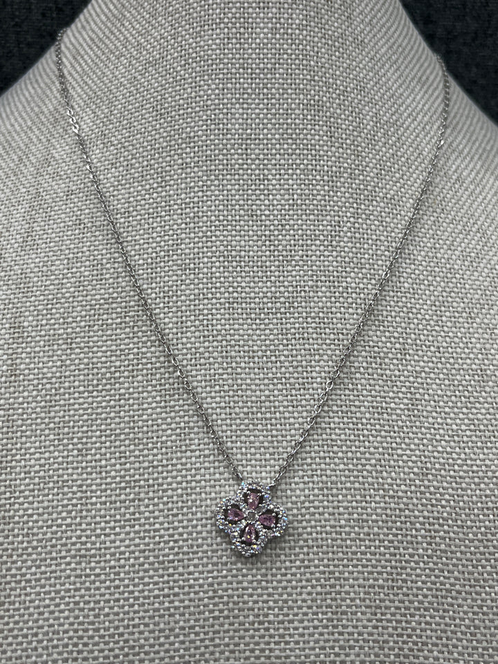 Blossoming Elegance: Sterling Silver Flower Necklace with Pink Zirconia