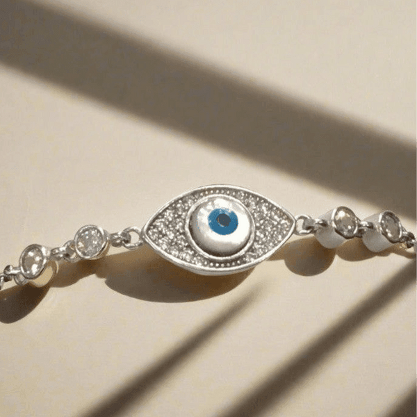 Evil Eye Sterling Silver Bracelet with Dual Zircon Stones - Saras Beads & Jewellery