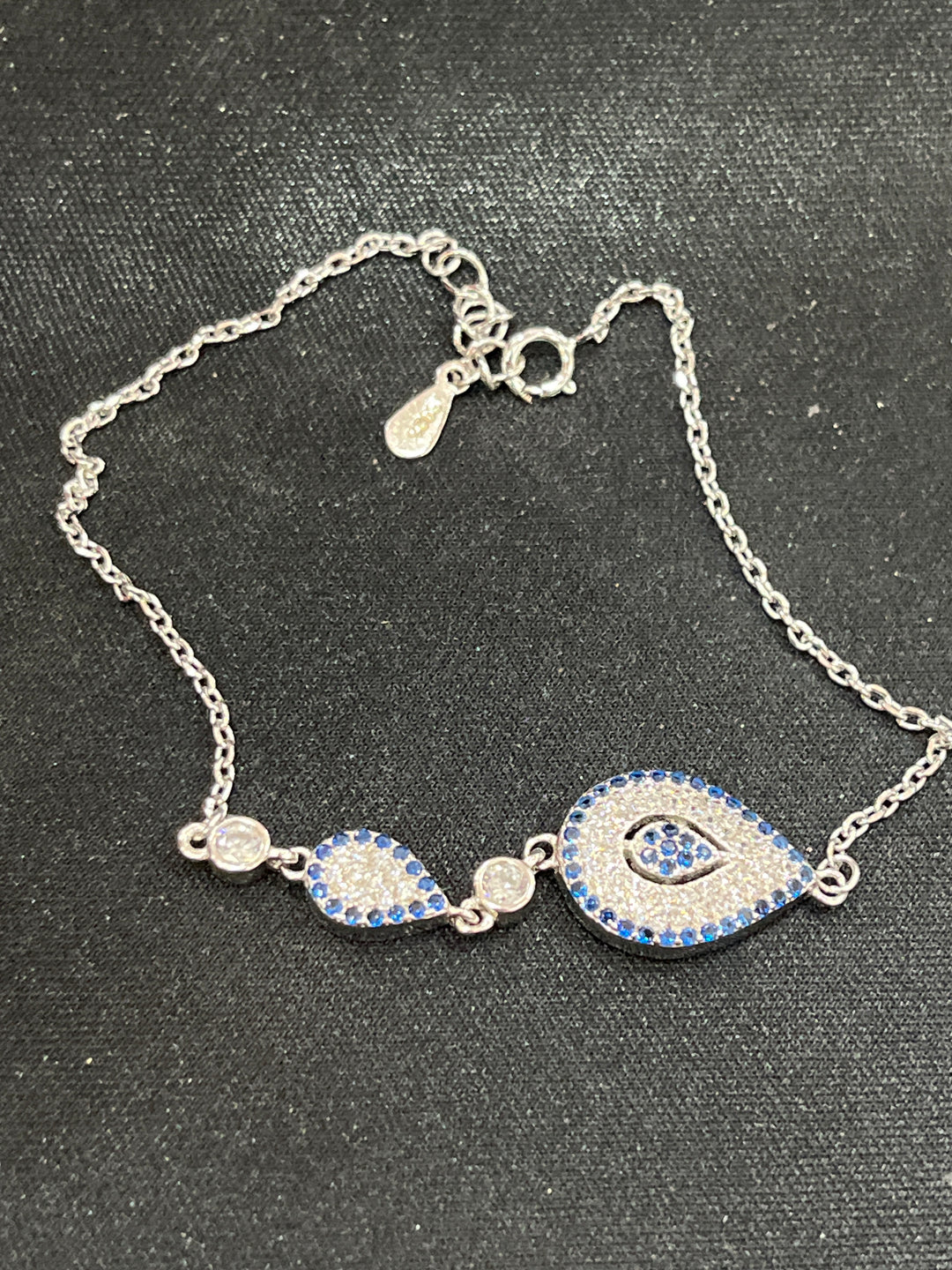 Unique Sterling Silver Evil Eye Double Rhombus & Diamond Zirconia Bracelet