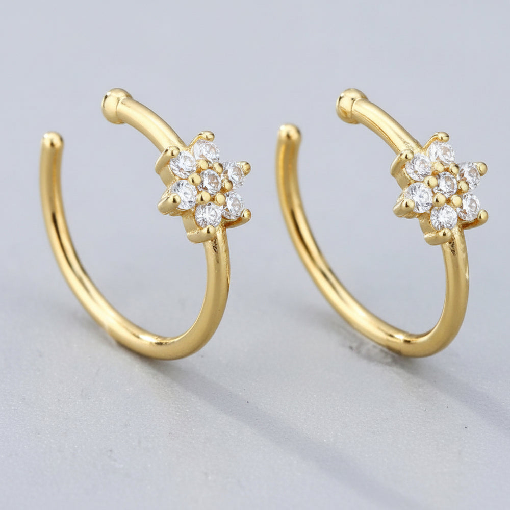 Silver & Gold Plated Flower Nose Ring Studs - silver