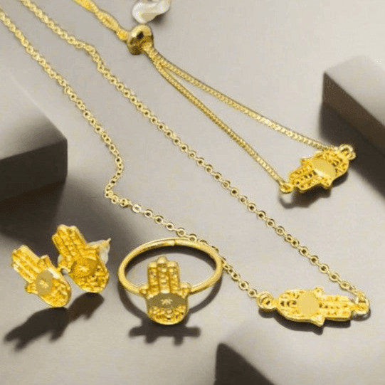 INDIVIDUAL & FULL SET ONLY of the Golden Protection: Gold Plated Hamsa Hand Blessing Set - Saras Beads & Jewellery