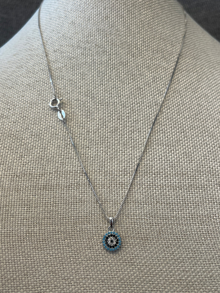 Adorable Turquoise Evil Eye Necklace in Sterling Silver – Protective in Style