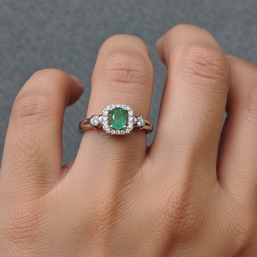 Sterling Silver Halo CZ Ring - Ruby & Emerald - 0-5-1, green