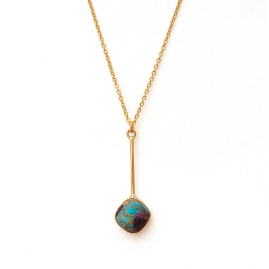 Collet Sett Design Purple Amethyste Jade copper turuoise Gemstone Necklace