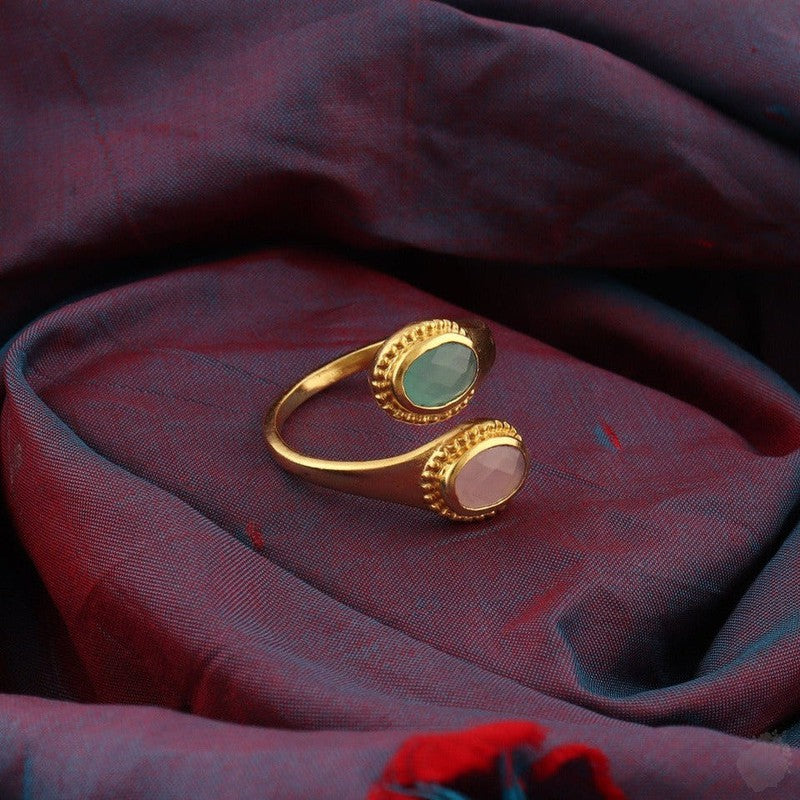 Adjustable Aqua and pink chalcedony Ring