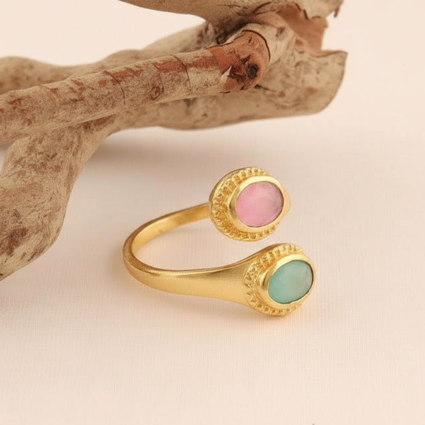 Adjustable Aqua and Pink Chalcedony Ring