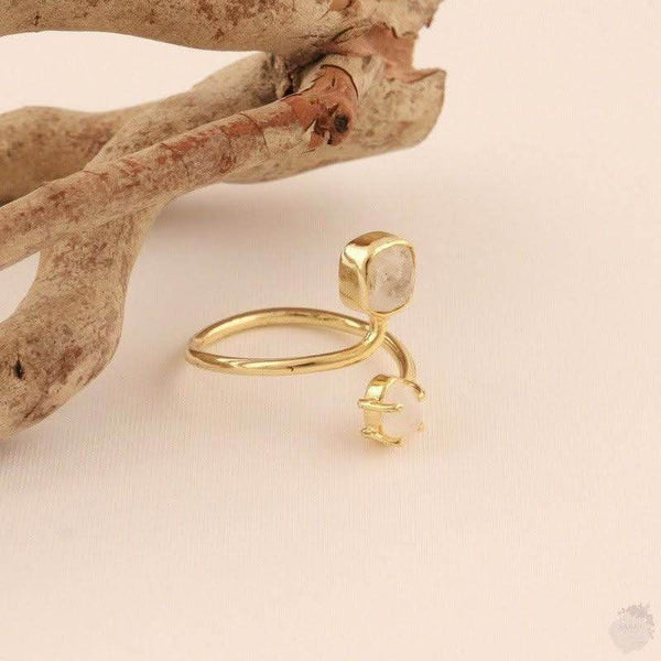 Adjustable Double Rainbow Moonstone Ring - Saras Beads & Jewellery