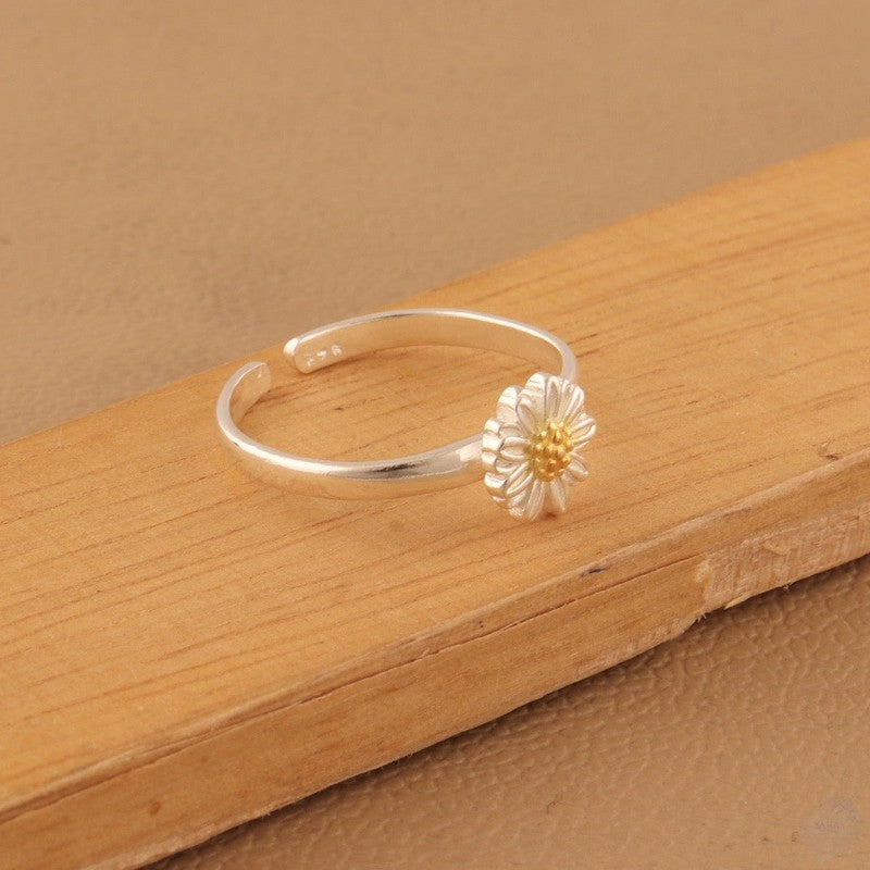 Adjustable Handmade Sterling Silver Daisy Ring