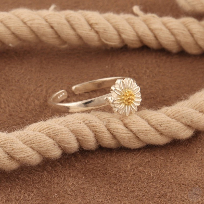 Adjustable Handmade Sterling Silver Daisy Ring