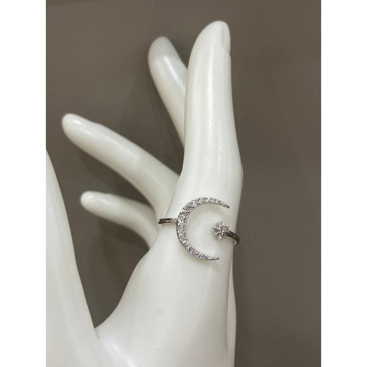 Adjustable Sterling Silver Moon and Star Ring - Celestial Elegance