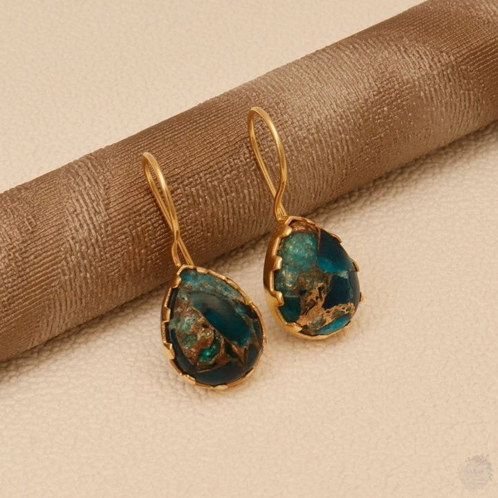 Apatite jade Mohave copper turquoise gemstone hook earring