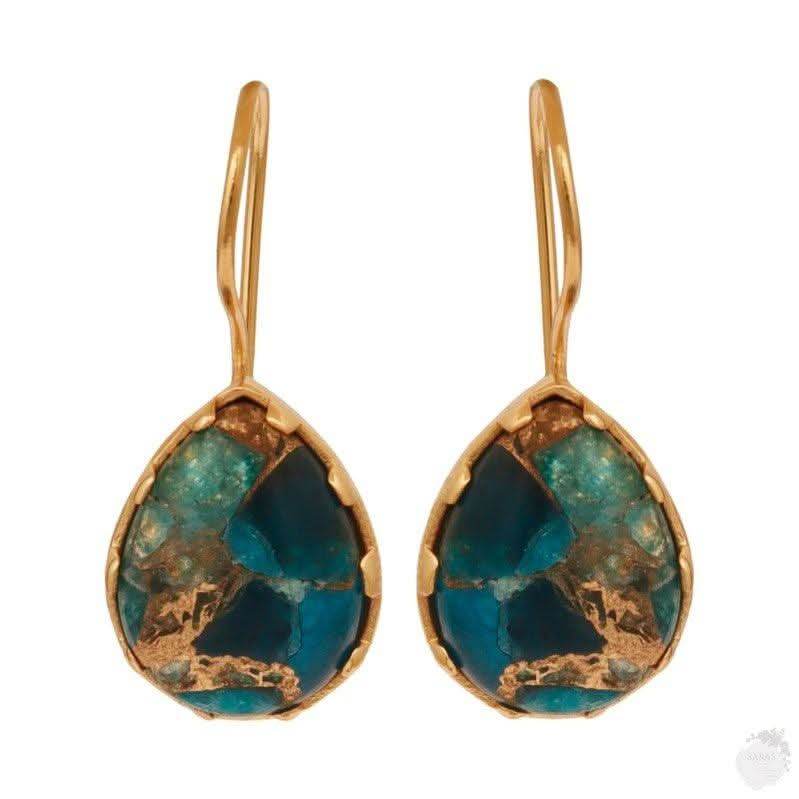 18K gold plated Mohave copper turquoise dangling earrings handcrafted UK 