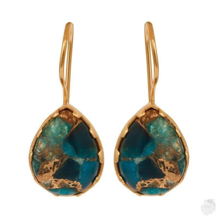 18K gold plated Mohave copper turquoise dangling earrings handcrafted UK 
