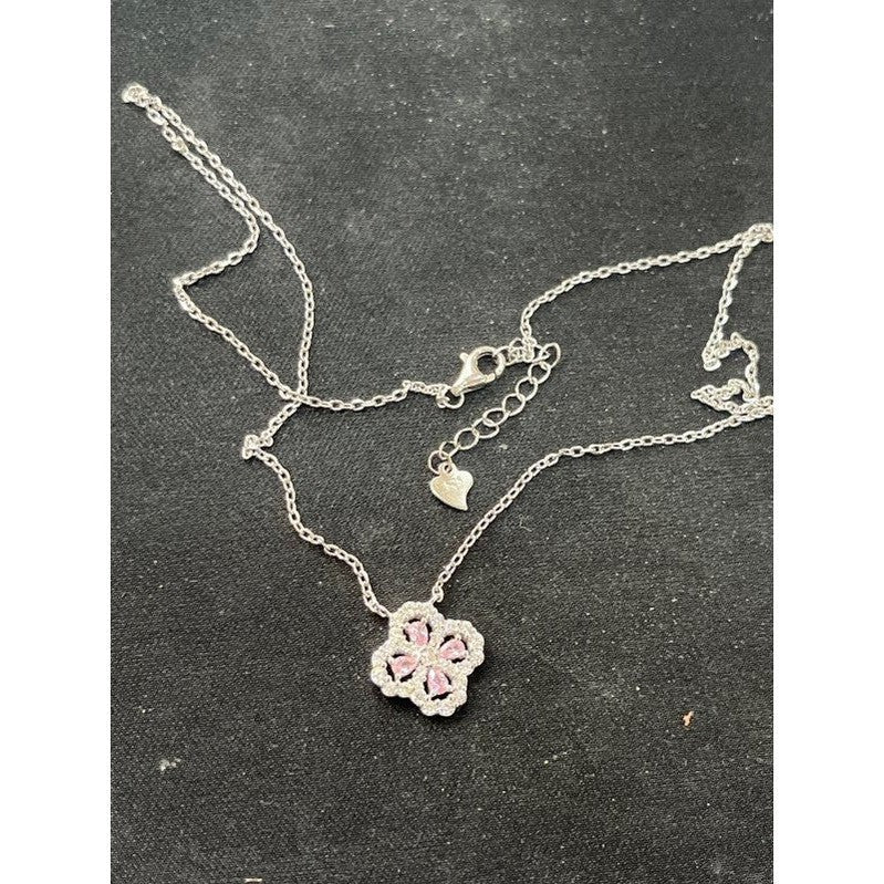 Blossoming Elegance: Sterling Silver Flower Necklace with Pink Zirconia