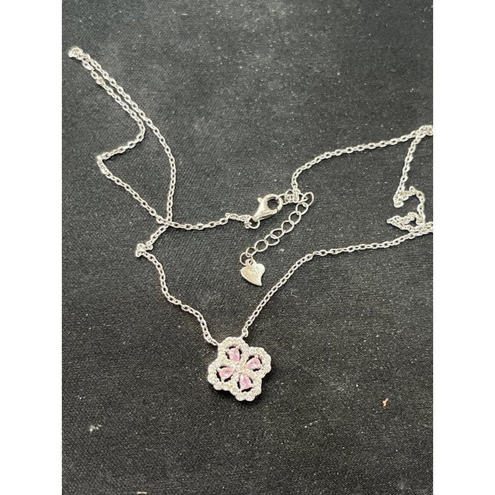 Blossoming Elegance: Sterling Silver Flower Necklace with Pink Zirconia