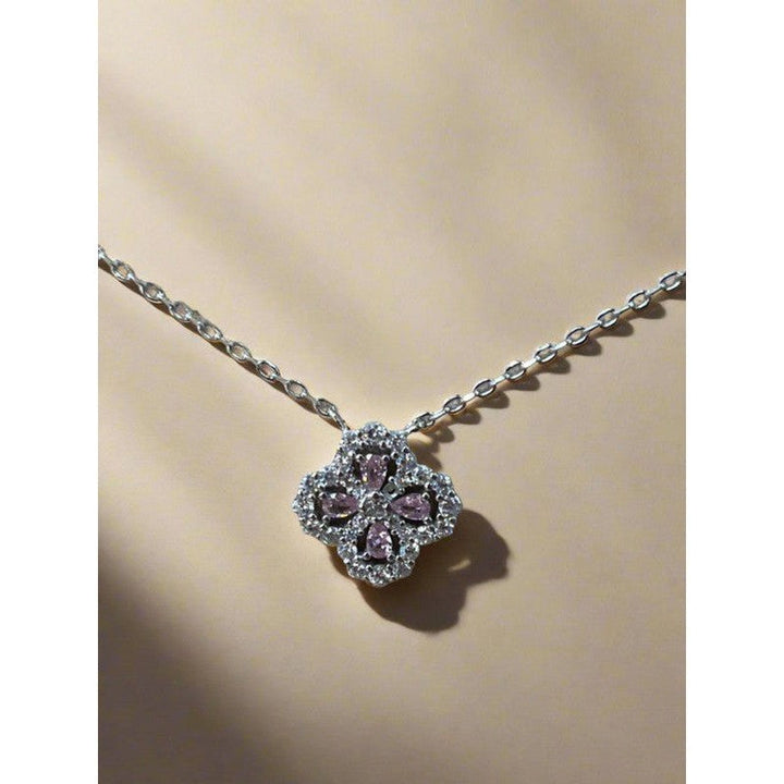 Blossoming Elegance: Sterling Silver Flower Necklace with Pink Zirconia