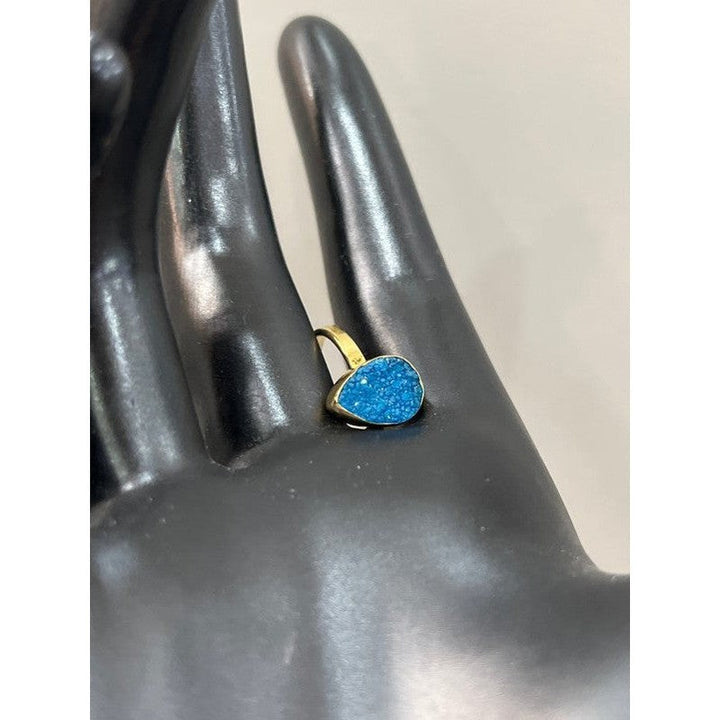 Blue Druzy Serenity: Handmade 18 Karat Gold-Plated Blue Druzy Ring