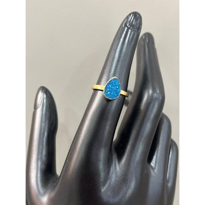 Blue Druzy Serenity: Handmade 18 Karat Gold-Plated Blue Druzy Ring