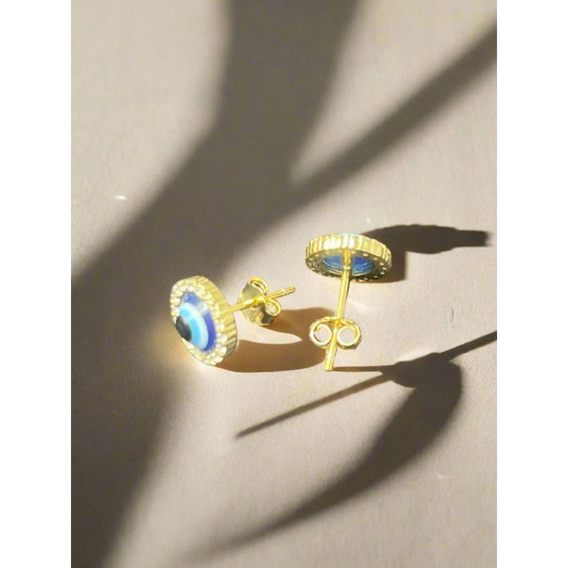 Blue Evil Eye Gold Plated Stud Earrings