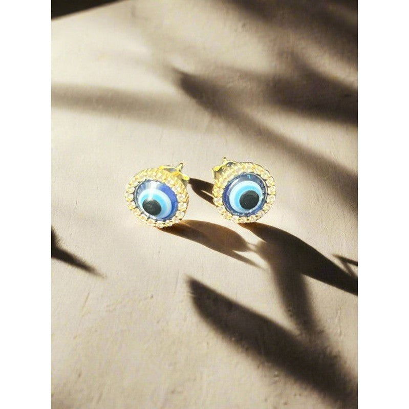 Blue Evil Eye Gold Plated Stud Earrings