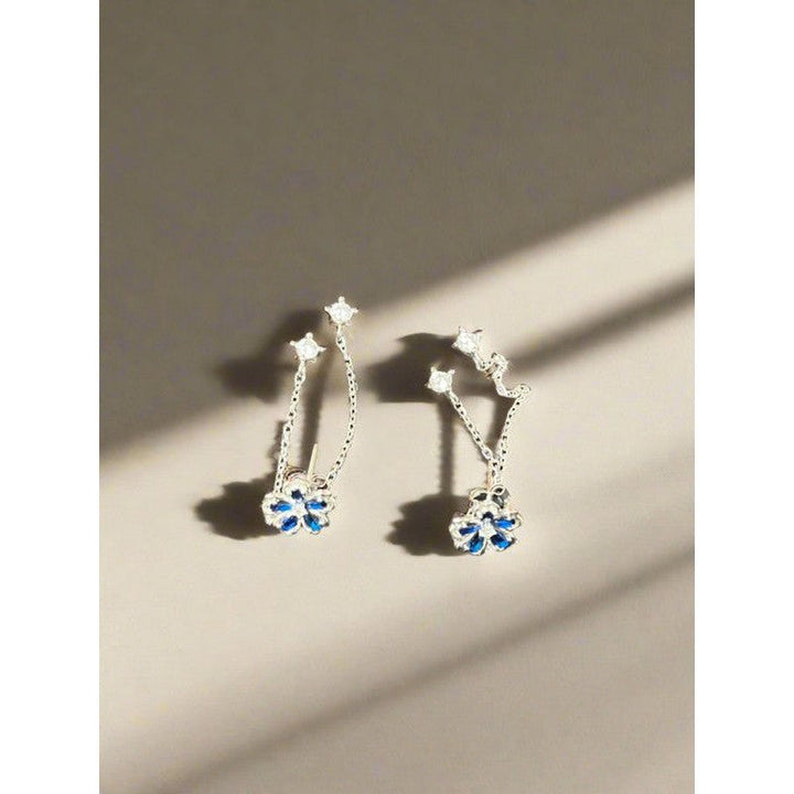 Blue Flower Sterling Silver Stud Earrings