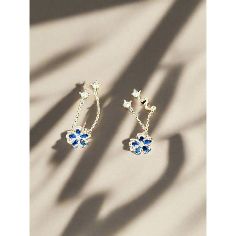 Blue Flower Sterling Silver Stud Earrings