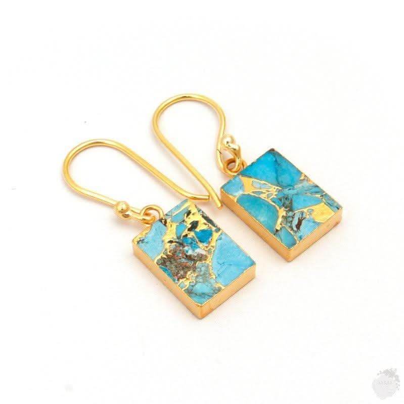 18K gold plated Mohave turquoise dangling earrings handcrafted UK 