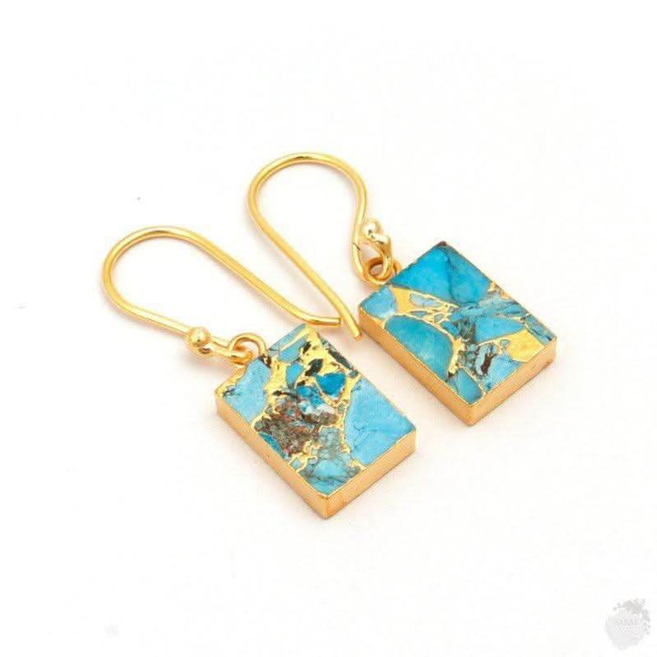 18K gold plated Mohave turquoise dangling earrings handcrafted UK 