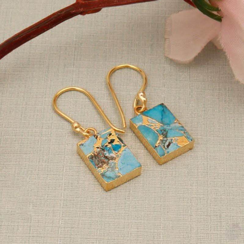 18K gold plated Mohave turquoise dangling earrings handcrafted UK 