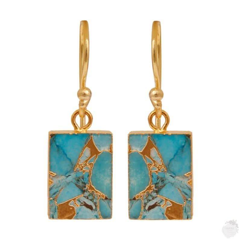 18K gold plated Mohave turquoise dangling earrings handcrafted UK 