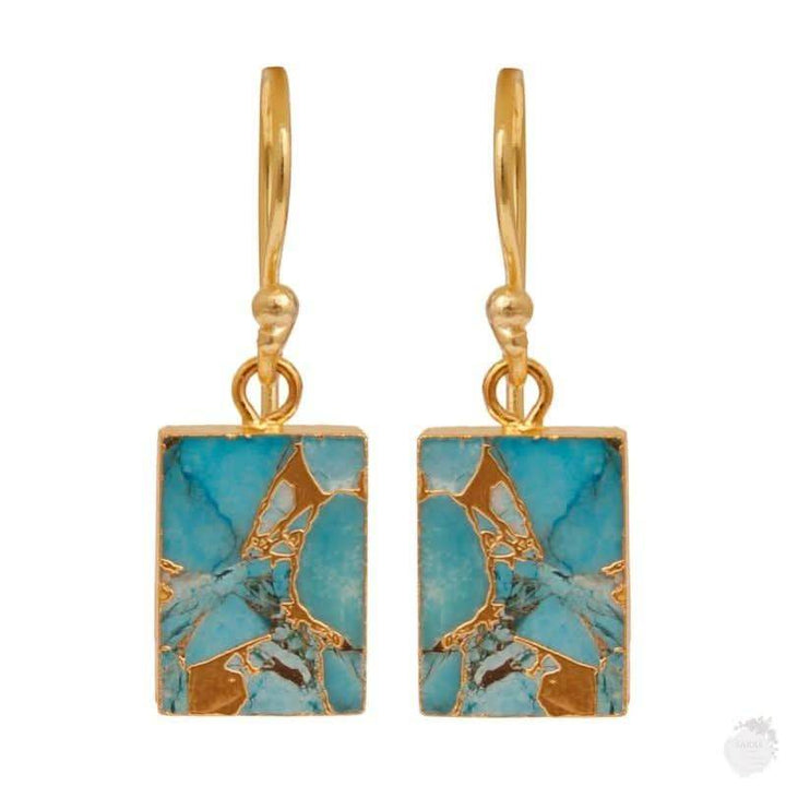 18K gold plated Mohave turquoise dangling earrings handcrafted UK 