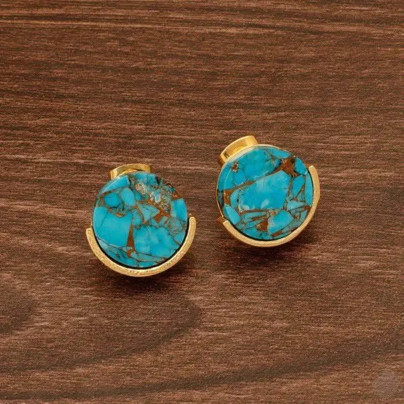 Gemstone Stud Earrings – Gold Plated Mohave Style Collection - Saras Beads & Jewellery