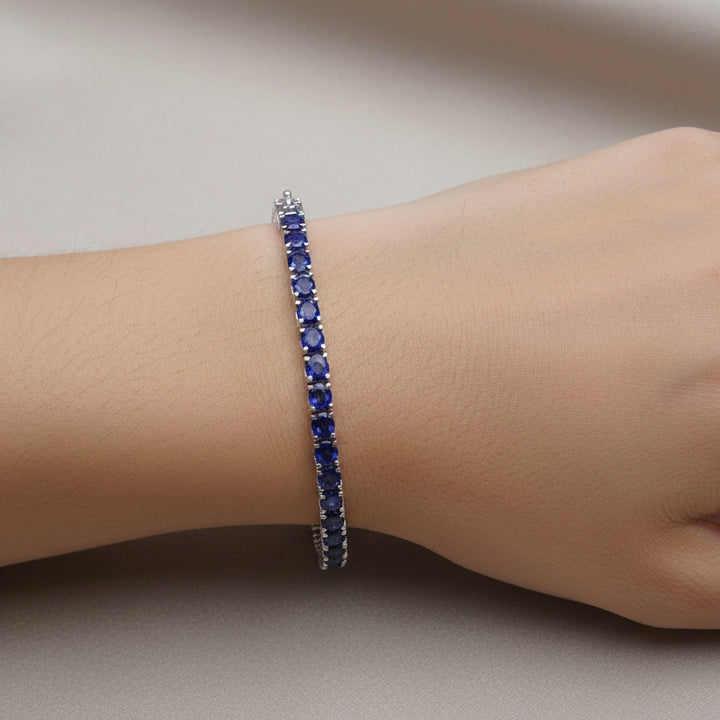 Sterling Silver CZ Tennis Bracelet - Sapphire