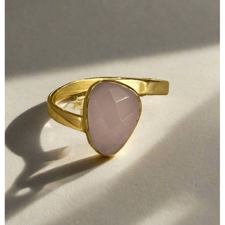 Blushing Romance: Handcrafted 18 Karat Gold-Plated Rose Quartz Pink Ring