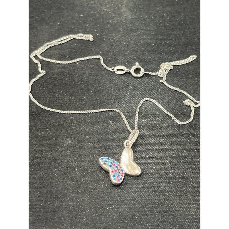 Butterfly Dreams: Sterling Silver Half-Color Half-Mirror Butterfly Necklace