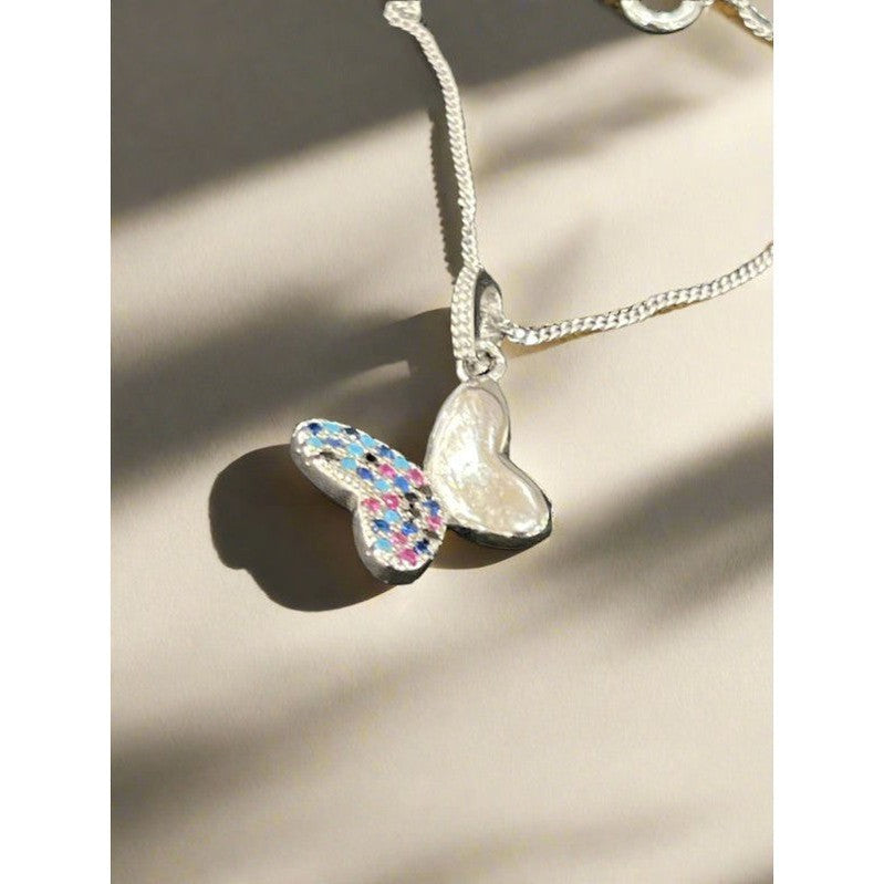 Butterfly Dreams: Sterling Silver Half-Color Half-Mirror Butterfly Necklace