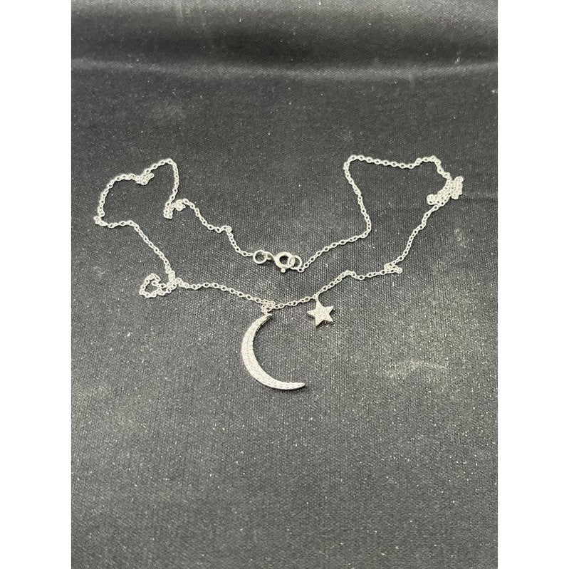 Celestial Crescent: Sterling Silver Moon and Star Necklace