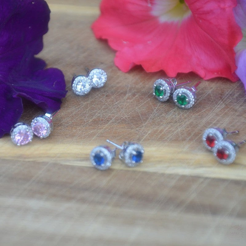 Chic Sterling Silver Round Studs with Semi-Precious Stones