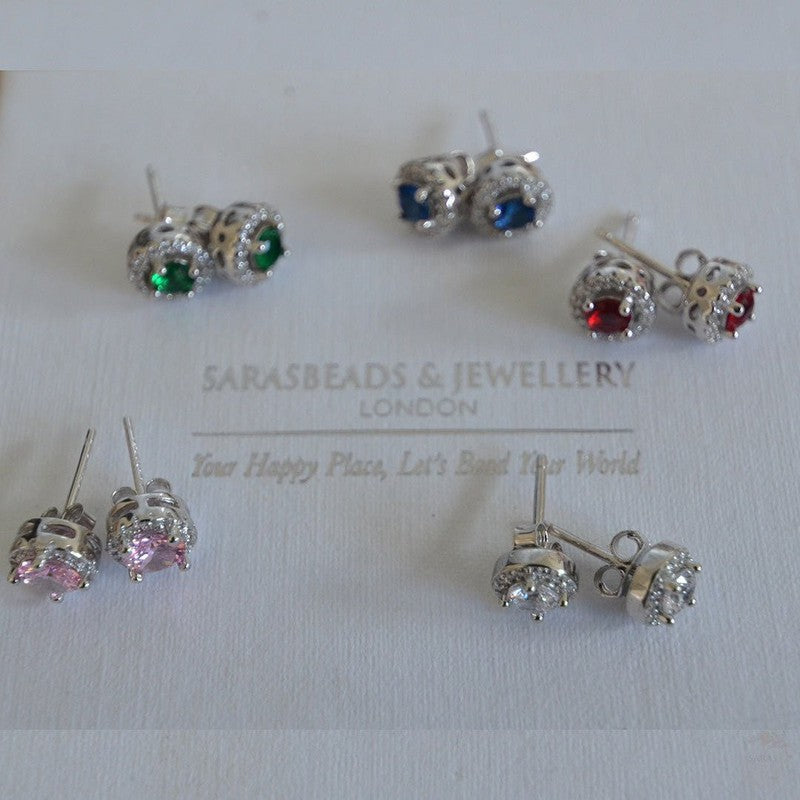 Chic Sterling Silver Round Studs with Semi-Precious Stones