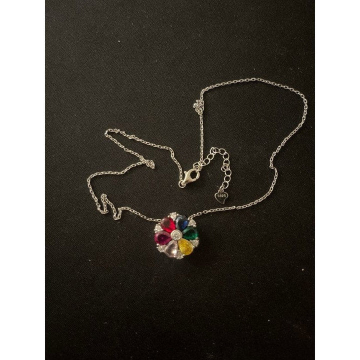 Chromatic Bloom: Sterling Silver Flower Necklace