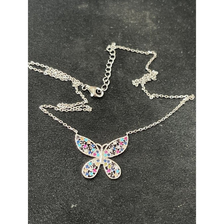 Colorful Butterfly Charisma: Rhodium-Plated Sterling Silver Necklace