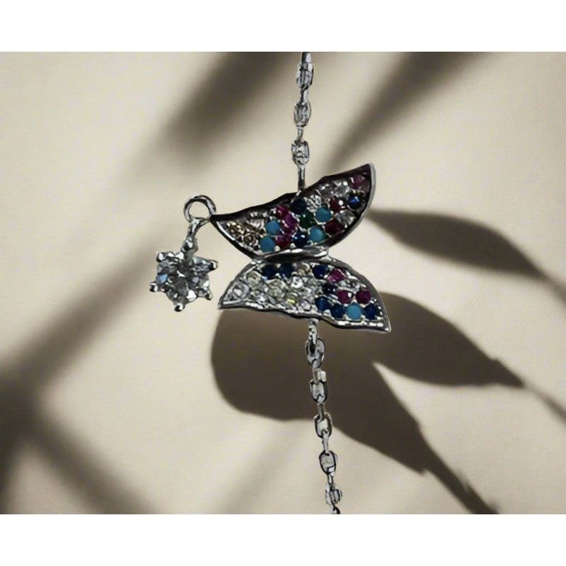 Colorful Sterling Silver Butterfly with Zirconia Diamonds