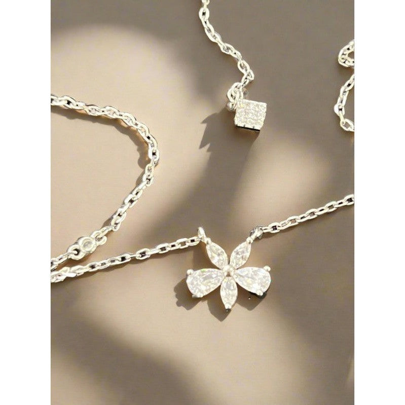 Elegant Blossoms: Sterling Silver Shiny Small Flower Necklaces